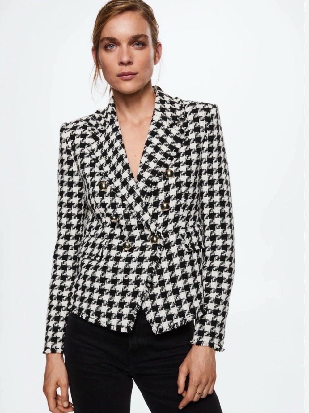 Mango Houndstooth Black & White Women's Tailored Jacket size xl